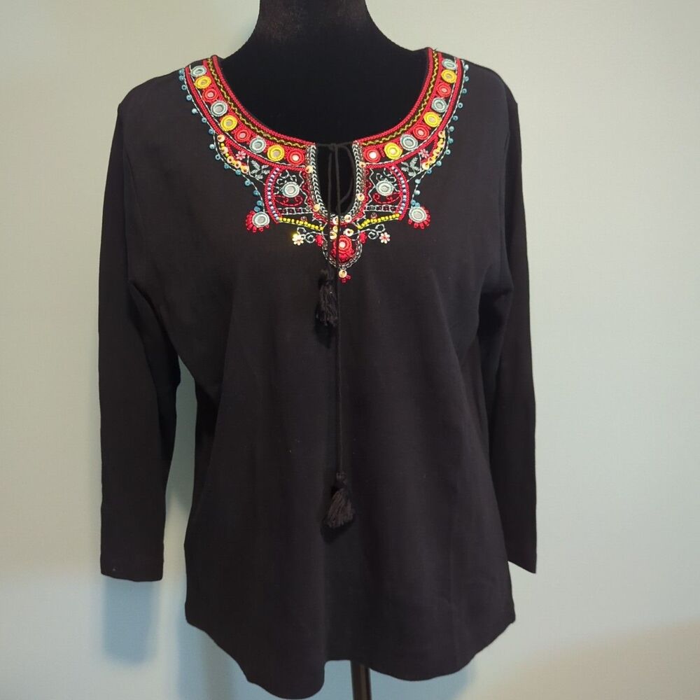 Susan Bristol Vintage Beaded Sequin Embellished Embroidered Shirt Large